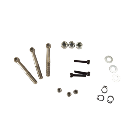 Set of screws, bolts, and washers on a white background