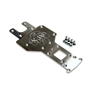 Metal chassis plate with screws on a white background