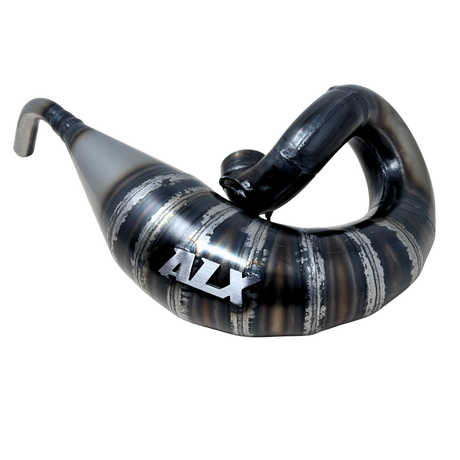Tuned exhaust pipe with 'ALX' branding on a white background