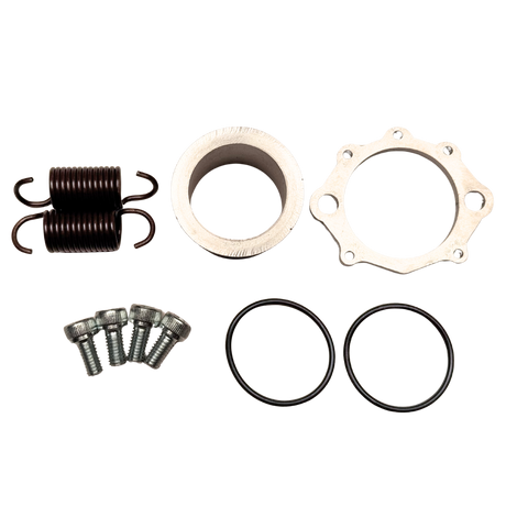 Mechanical parts including springs, washers, and gaskets on a white background
