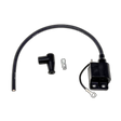 Black ignition coil with wiring on a white background
