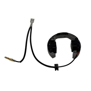 Black ignition coil with connector on a white background