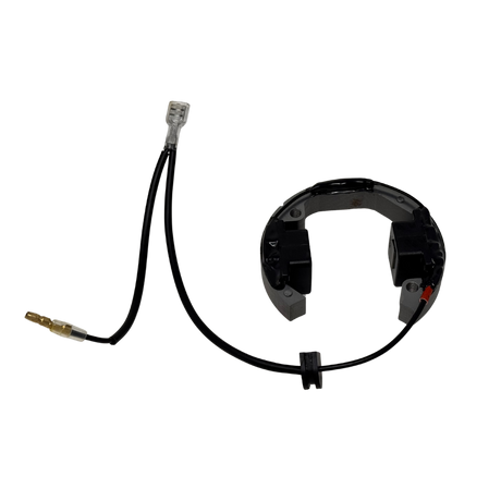 Black ignition coil with connector on a white background