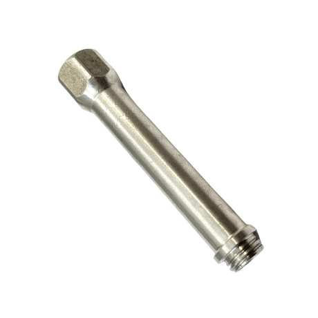 Metallic cylindrical component on a white background