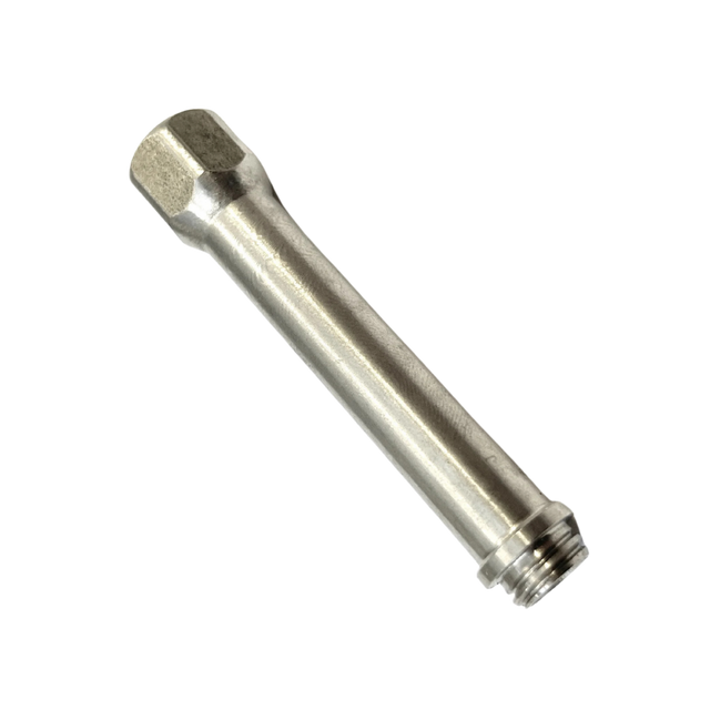 Metallic cylindrical component on a white background