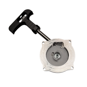 Mechanical component with a black handle on a white background