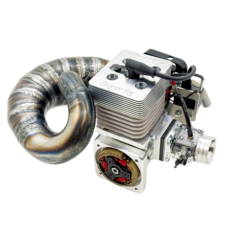 ALX Super 63 Malossi GSR46 GoPed engine kit showing raw silver billet cylinder head engraved Super 63