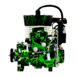 Green and black engine model on a white background