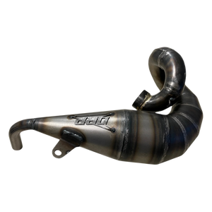 Metallic exhaust pipe with 'DRP' branding on a white background