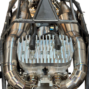 back angle of the twin titanium exhaust setup installed i