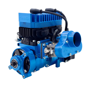 ALX Twin 100cc engine kit in blue anodised finish