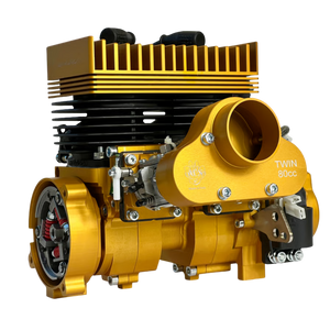 ALX Twin 80cc engine kit in gold anodised finish
