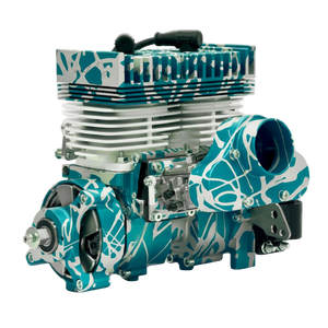 ALX Twin 80cc engine kit in teal and white splash finish, side angle