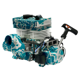 ALX Twin 80cc engine kit in teal and white splash anodised finish