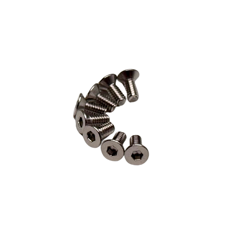 Set of metal screws on a white background
