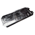 Taylor RC OUTLAW V4 main chassis plate in raw silver, angled view from the rear showing the pocketed top face and stepped mounting cutout