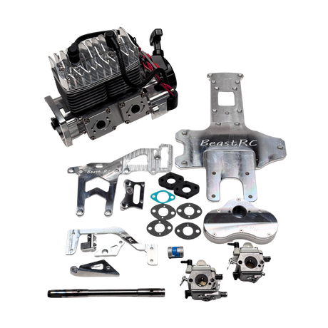 Collection of metal RC car parts on a white background with 'BeastRC' branding.