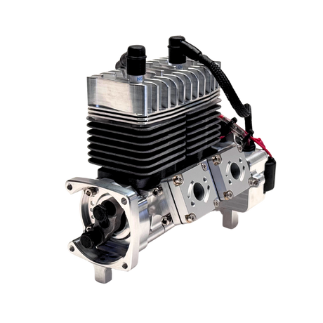 Metallic engine block on a white background