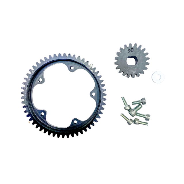 Mechanical gears and screws on a white background