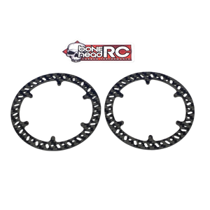 Two black carbon fiber discs with 'Bonehead RC' logo on a white background