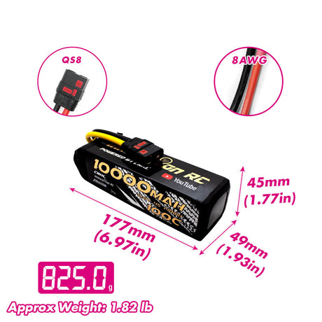 CNHL Racing Series 10000mAh 14.8V 4S 100C Lipo Battery with QS8 Plug