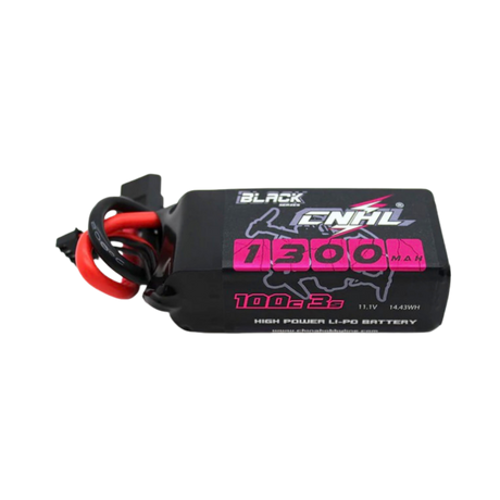 Black and pink high-power Li-Po battery with visible branding on a white background