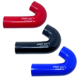 Three curved intake hoses in red, black, and blue with 'Crazy Stu's' branding on a white background.