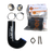 Collection of car parts including a black silicone hose, metal clamps, and packaging on a white background.