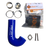 Collection of automotive parts including a blue intake system, metal clamps, and a package labeled 'Uber RC' on a white background.
