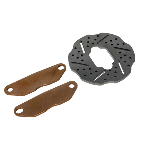 Kraken RC brake rotor with two metal brackets on a white background