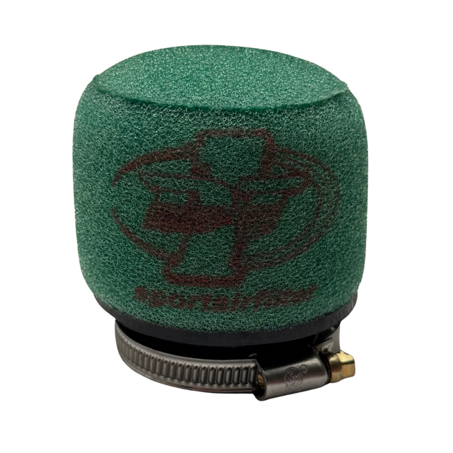 Green air filter with a brand logo on a white background