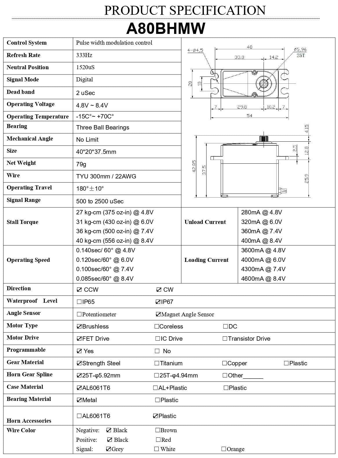 AGFRC 40KG Ram Throttle+ Reverse servo