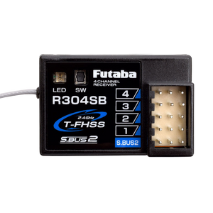 Futaba R304SB 2.4GHz T-FHSS S-BUS2 receiver on a white background