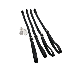 four black straps with metal buckles on a white background