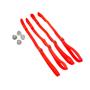 Red straps with metal hardware on a white background