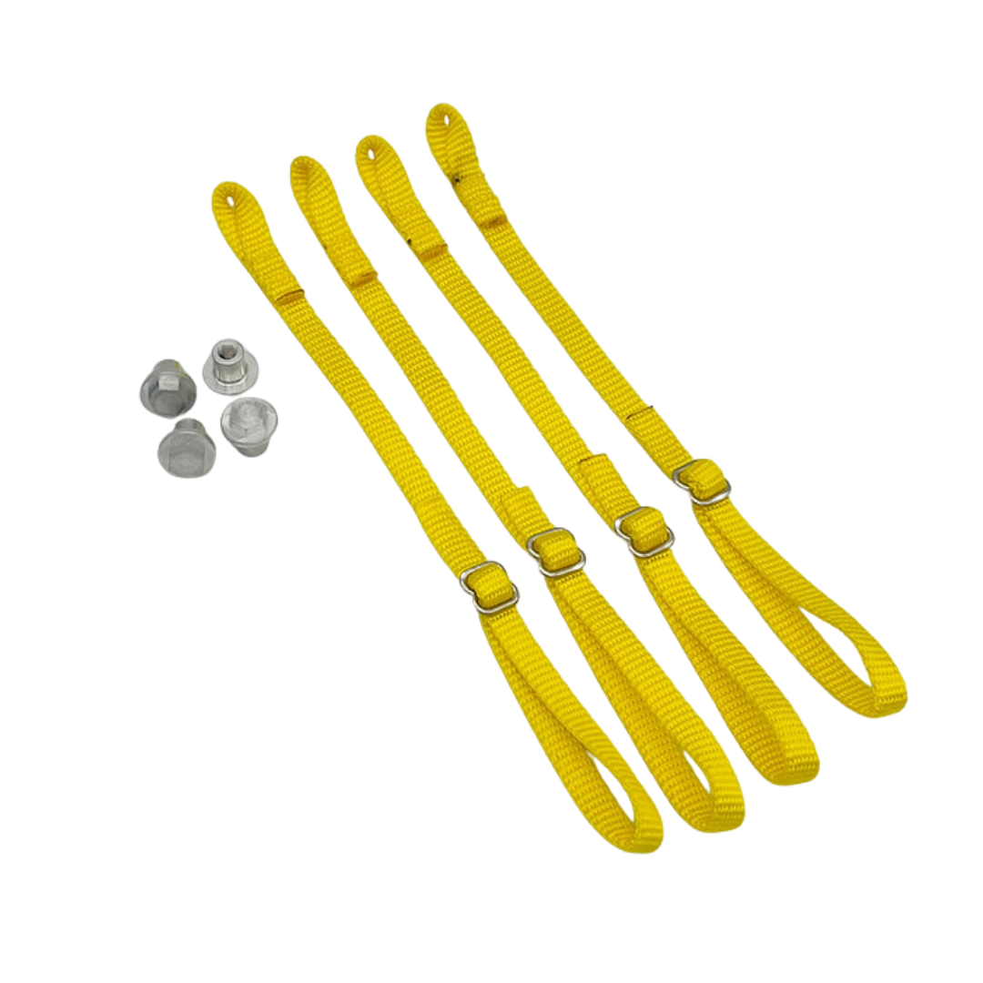 Yellow straps with metal hardware on a white background