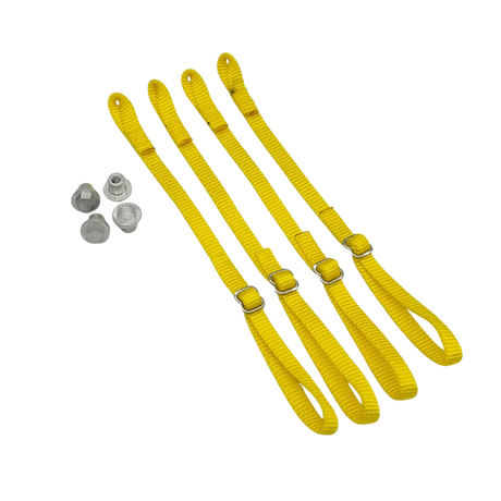 Yellow straps with metal hardware on a white background