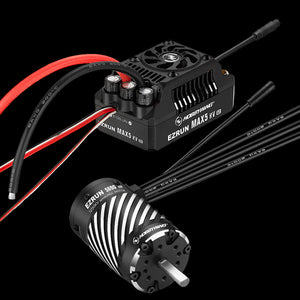 Two black electronic components with wires on a white background, featuring the HobbyWing brand.