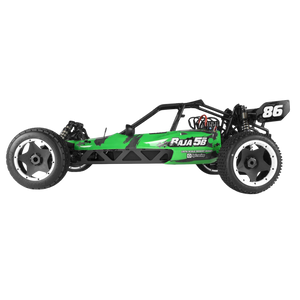 Green and black RC car with 'Raja 58' branding on a white background