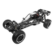Black off-road RC car chassis on a white background