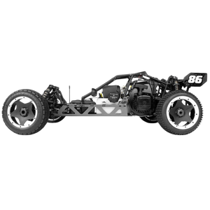 Black off-road vehicle chassis with '86' on a white background