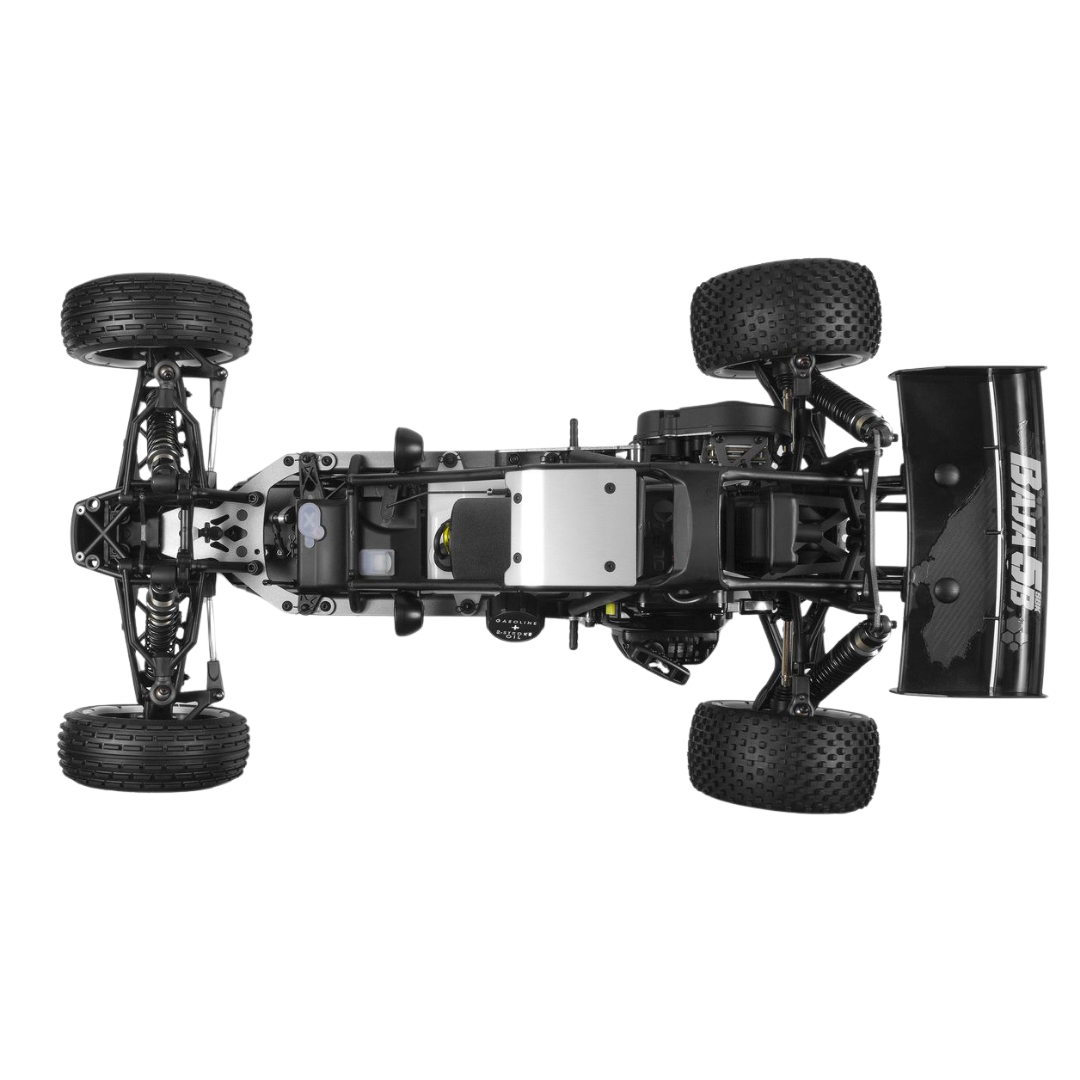 Black off-road vehicle chassis on a white background