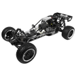 Black and silver off-road vehicle chassis on a white background