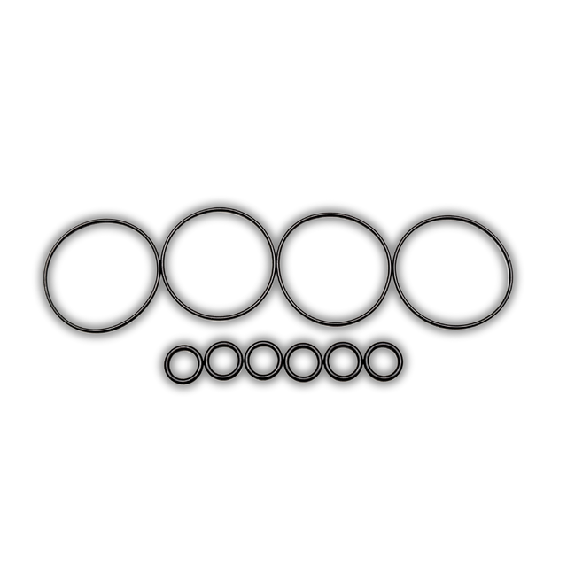 Set of various size o-rings on a white background