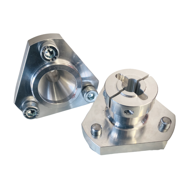 Two metal mechanical components on a white background