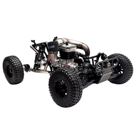 Model of a four-wheeled vehicle chassis with large tires on a white background