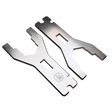 Two metallic tools on a white background