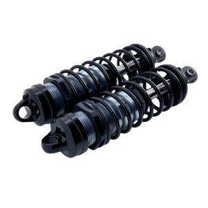 Two black shock absorbers on a white background