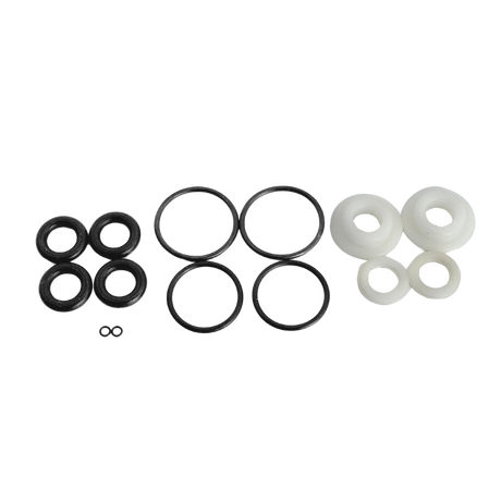 Set of black and white O-rings on a white background