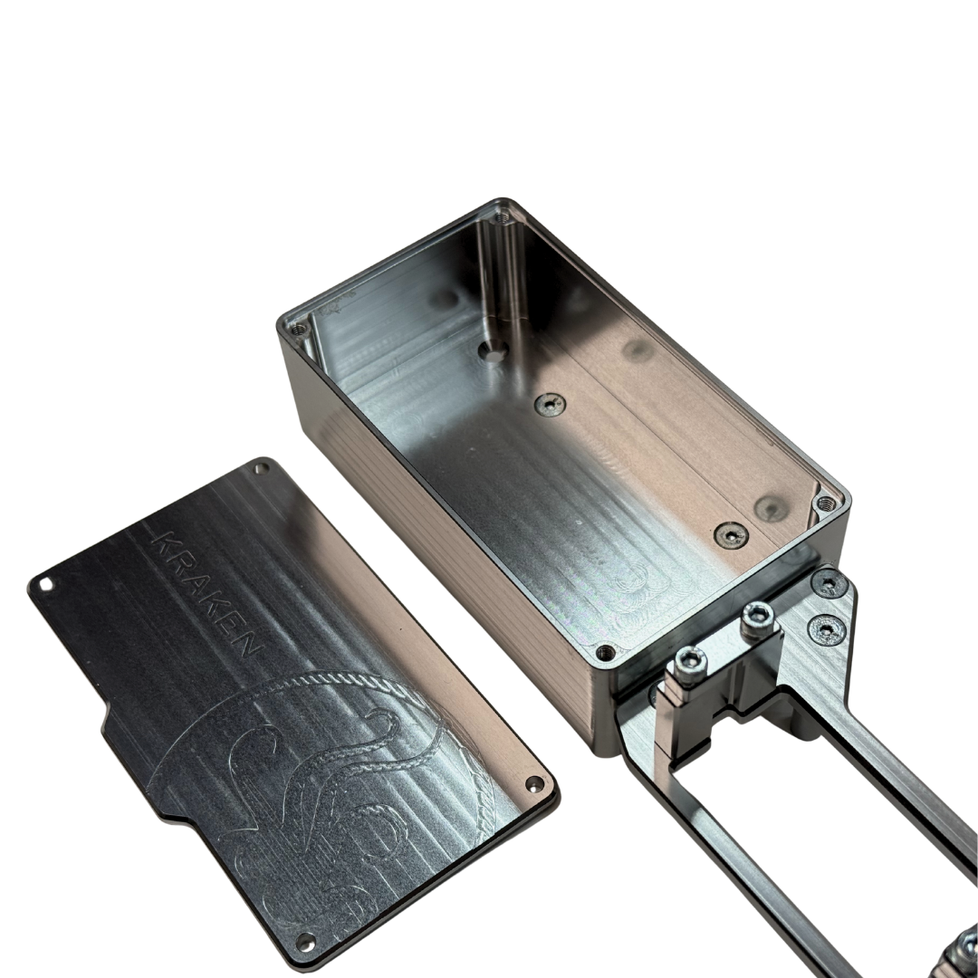 Metallic rectangular box with a cover on a white background